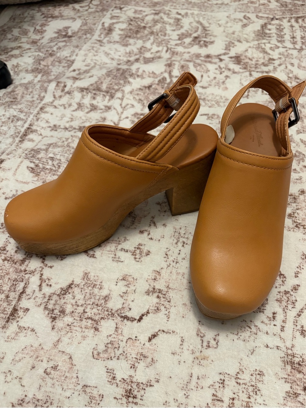 Women's Brown Leather Slingback Clog Heels